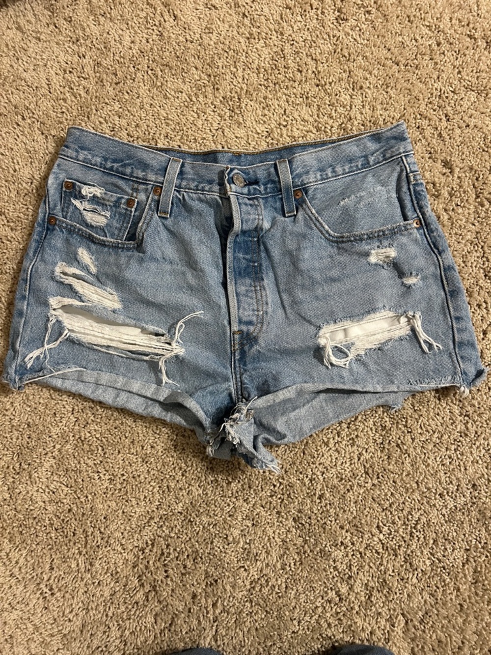 Levi’s 501 Distressed Denim Shorts | High Rise Button Fly | Women’s